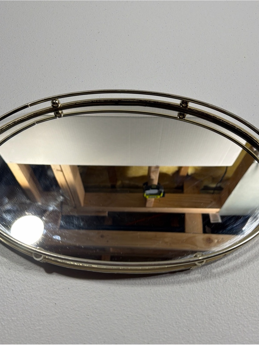 Vintage Oval Mirrored Vanity Tray Gold Tone Brass Rail MCM Hollywood Regency - Picture 3 of 9